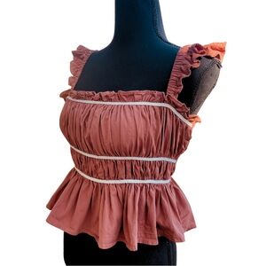 idem ditto rust smocked peplum tank • size S